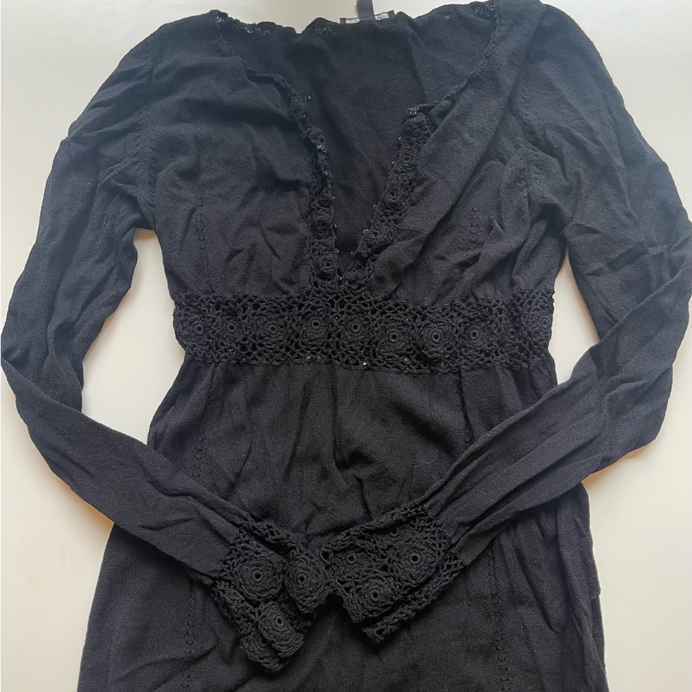 Black Top with Crochet Details
